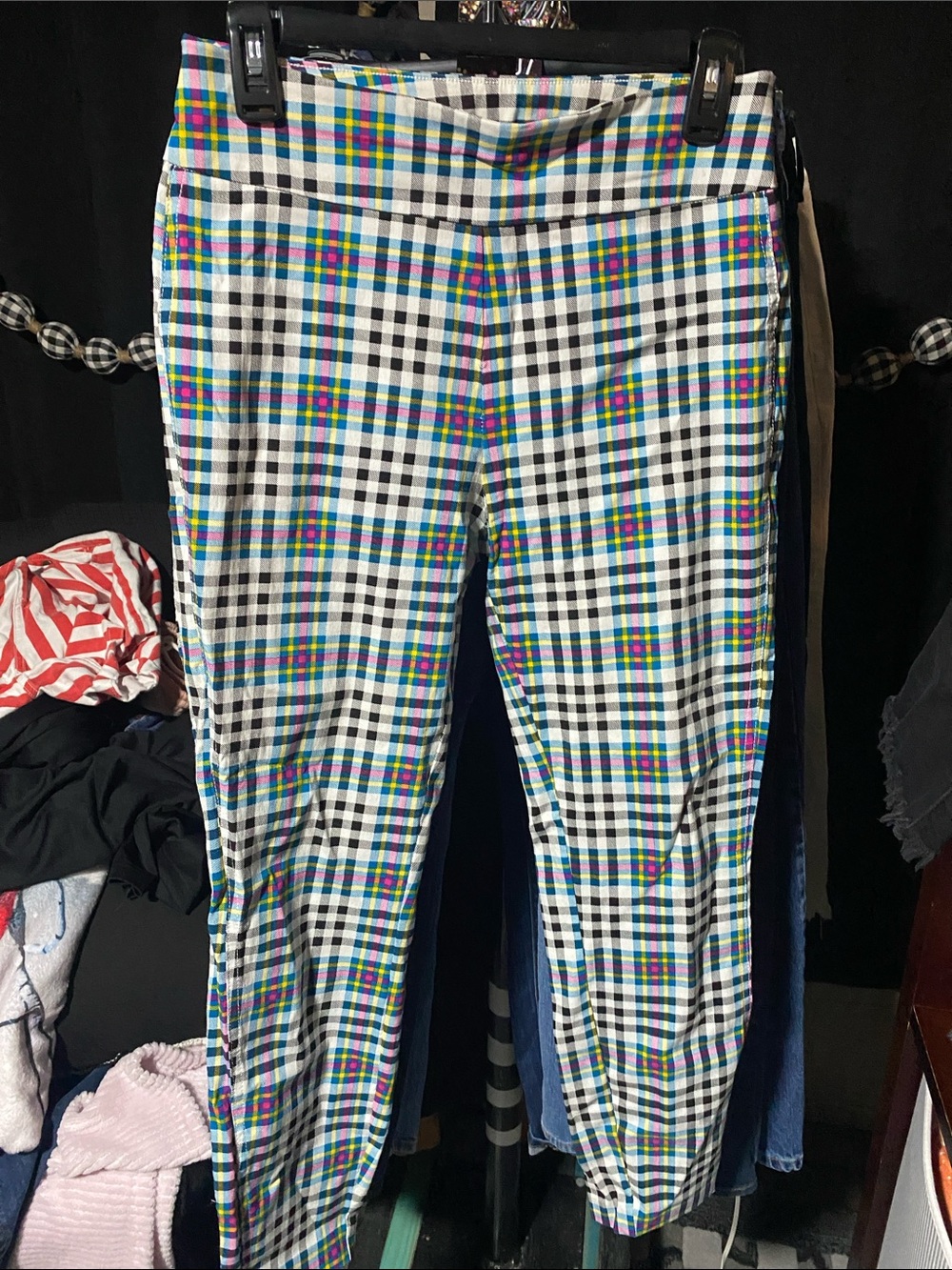 New York & Company Black, White, Blue, Green, Pink Plaid Girls' Leggings